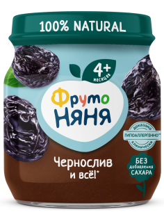 Пюре фруктовое детское ФрутоНяня Чернослив с 4 месяцев, 100г
