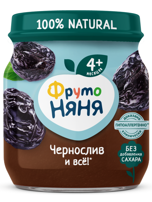 Пюре фруктовое детское ФрутоНяня Чернослив с 4 месяцев, 100г