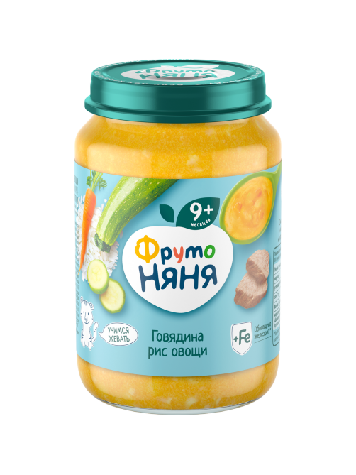 Пюре мясо-растительное детское ФрутоНяня Говядина, рис и овощи с 9 месяцев, 190г