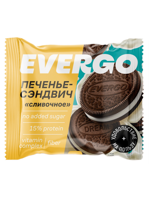 Печенье протеиновое Evergo сэндвич сливочное, 45г x 10 шт