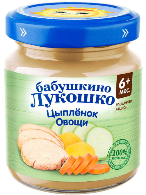 Рагу мясо-растительное детское Бабушкино Лукошко Цыпленок и овощи с 6 месяцев, 100г