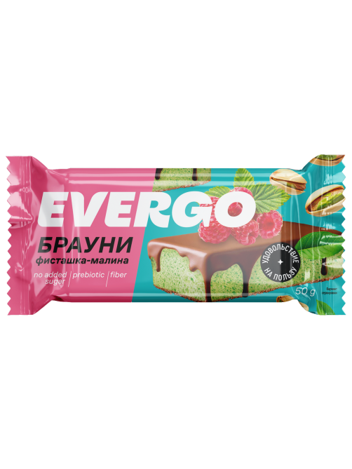 Пирожное протеиновое Evergo брауни фисташка и малина, 50г x 12 шт