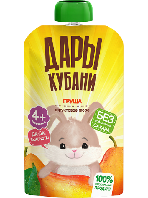 Пюре детское Дары Кубани груша, 90г x 12 шт