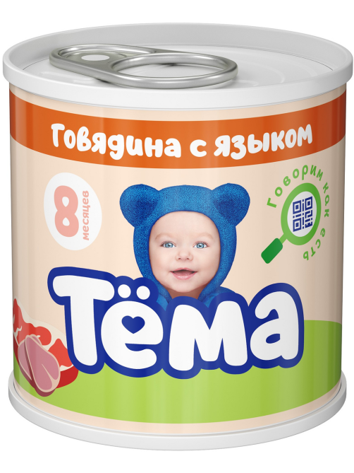 Пюре мясное детское Тема Говядина и язык с 8 месяцев, 90г