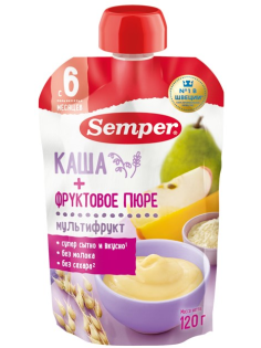 Пюре фруктовое детское Semper с кашей Мультифрукт с 6 месяцев, 120г
