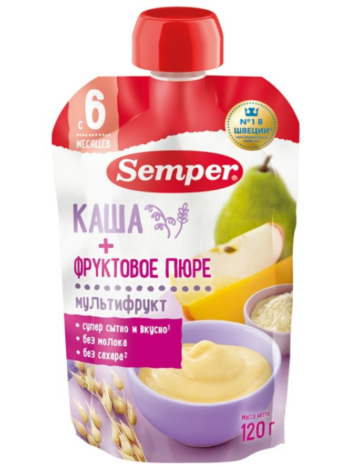 Пюре фруктовое детское Semper с кашей Мультифрукт с 6 месяцев, 120г