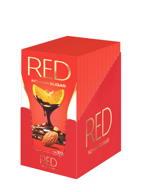 Шоколад Red Delight темный с апельсином и миндалем без сахара, 70г