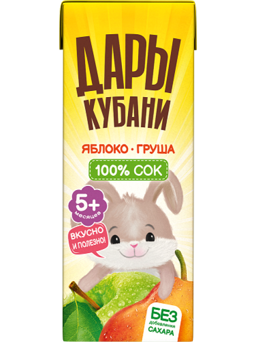 Сок детский Дары Кубани яблоко и груша, 200мл