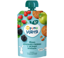 Пюре фруктовое детское ФрутоНяня Яблоко, земляника, ежевика и овсяное печенье с 6 месяцев, 90г