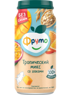 Пюре фруктовое детское Фруто Тропический микс и злаки с 8 месяцев, 250г
