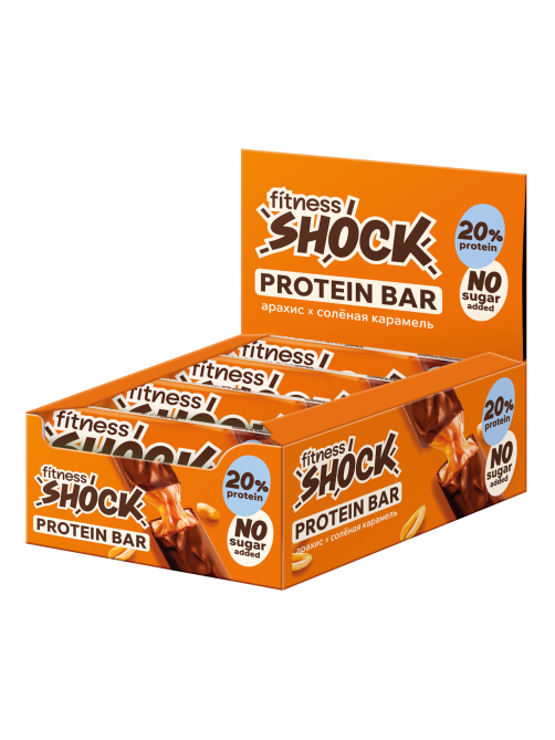 Батончик протеиновый Fitness Shock карамель и арахис, 50г x 12 шт