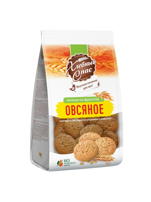 Печенье овсяное Хлебный Спас с овсяными и ржаными хлопьями без сахара, 300г