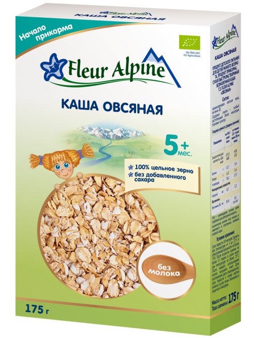 Каша безмолочная детская Fleur Alpine Овсяная с 5 месяцев, 175г