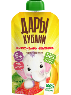 Пюре детское Дары Кубани яблоко, банан и клубника, 90г
