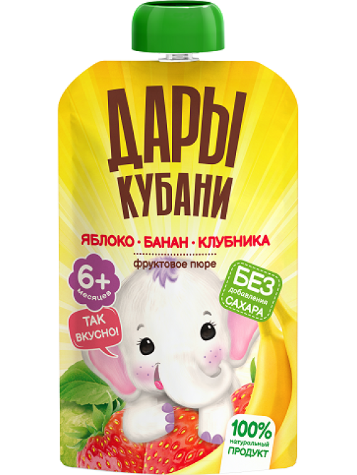 Пюре детское Дары Кубани яблоко, банан и клубника, 90г