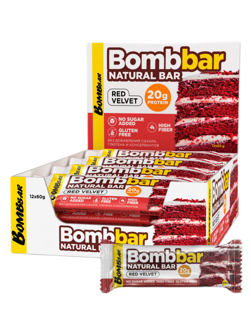 Батончик Bombbar Красный бархат, 60г x 20 шт