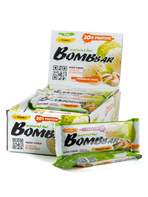 Батончик ореховый Bombbar Фисташки и пломбир неглазированный, 60г x 20 шт