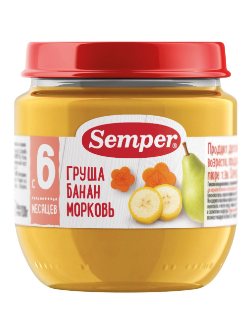 Пюре детское Semper груша, банан и морковь, 120г