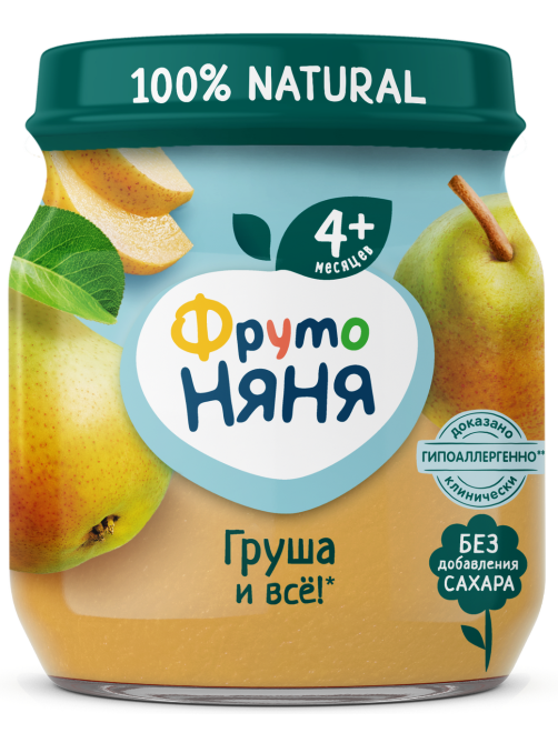Пюре фруктовое детское ФрутоНяня Груша с 4 месяцев, 100г