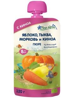 Пюре фруктово-овощное детское Fleur Alpine Яблоко, морковь, тыква и киноа с 8 месяцев, 120г