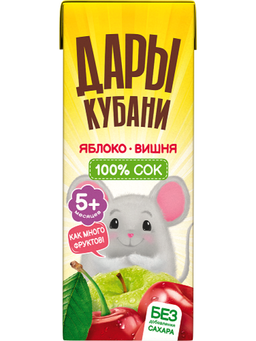 Сок детский Дары Кубани яблоко и вишня, 200мл