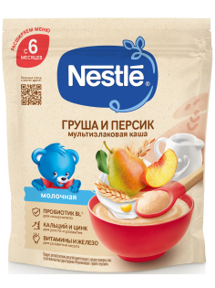 Каша молочная детская Nestle Мультизлаковая Груша и персик с 6 месяцев, 200г