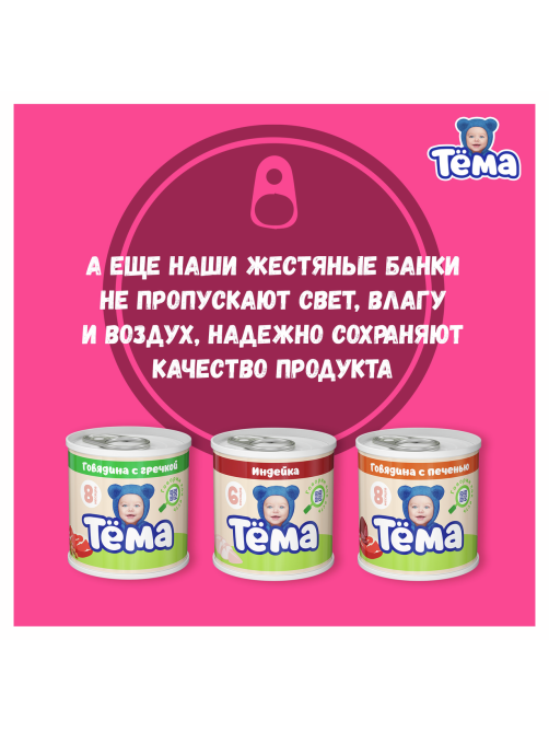Пюре мясное детское Тема Говядина, кабачок и рис с 6 месяцев, 90г