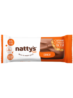 Батончик протеиновый Nattys &Go Crunchy Шоколад-арахисовая хрустящая паста без сахара без глютена, 45г
