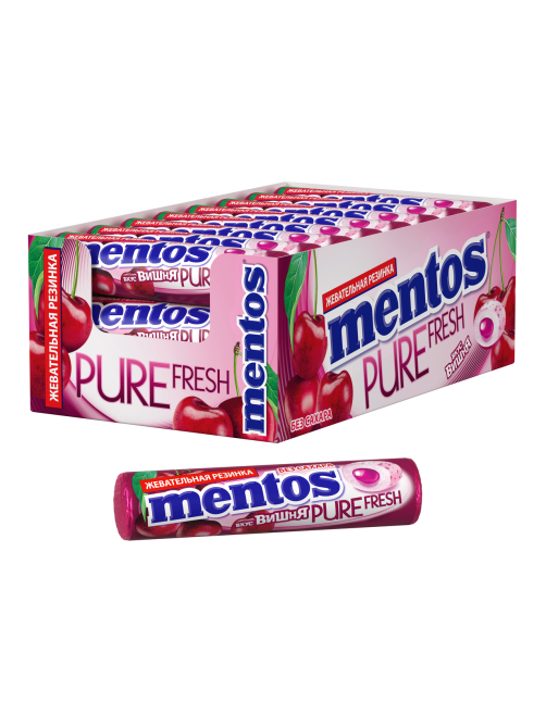 Жевательная резинка Mentos вишня, 15.5г x 24 шт