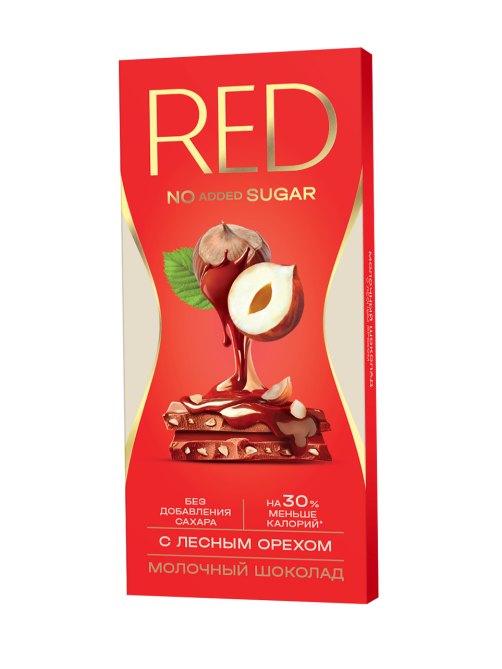 Шоколад Red Delight молочный с лесным орехом без сахара, 70г