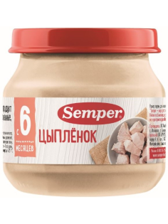 Пюре мясное детское Semper Цыпленок с 6 месяцев, 80г