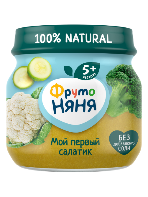 Пюре овощное детское ФрутоНяня Брокколи, кабачок и цветная капуста с 5 месяцев, 80г