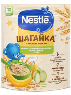 Каша молочная детская Nestle Шагайка Мультизлаковая Яблоко, банан и груша с 12 месяцев, 190г