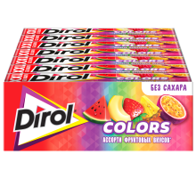 Жевательная резинка Dirol Colors XXL без сахара ассорти Фруктовых вкусов, 19г х 18 шт