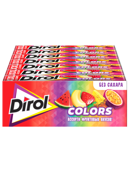 Жевательная резинка Dirol Colors XXL без сахара ассорти Фруктовых вкусов, 19г х 18 шт