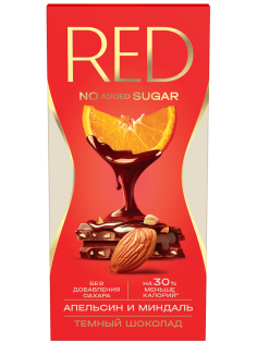 Шоколад Red Delight темный с апельсином и миндалем без сахара, 70г