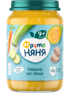 Пюре мясо-растительное детское ФрутоНяня Говядина, рис и овощи с 9 месяцев, 190г