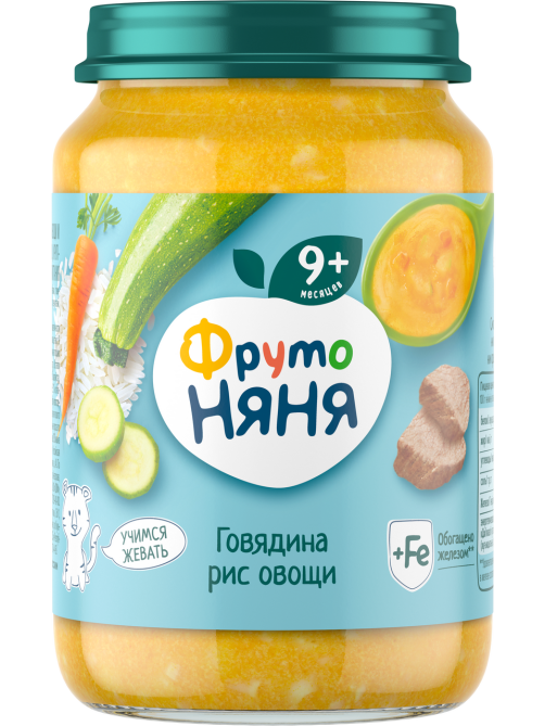 Пюре мясо-растительное детское ФрутоНяня Говядина, рис и овощи с 9 месяцев, 190г