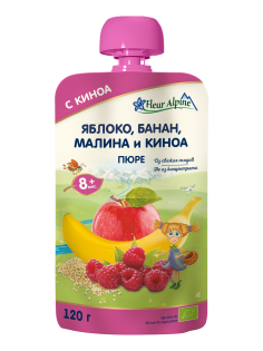Пюре фруктовое детское Fleur Alpine Яблоко, банан, малина и киноа с 8 месяцев, 120г