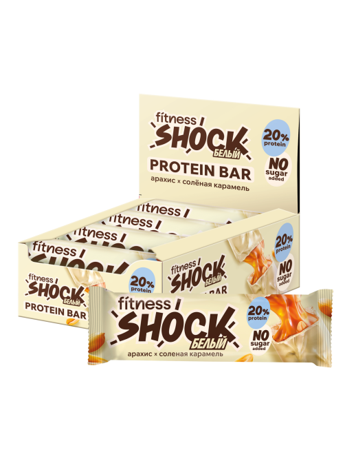 Батончик протеиновый Fitness Shock белый с карамелью и арахисом, 50г