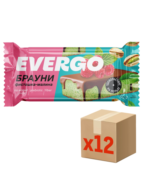 Пирожное протеиновое Evergo брауни фисташка и малина, 50г x 12 шт