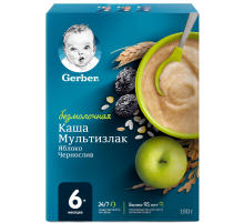 Каша безмолочная детская Gerber Мультизлаковая Яблоко и чернослив с 6 месяцев, 180г