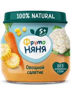 Пюре овощное детское ФрутоНяня Цветная капуста, кукуруза и морковь с 5 месяцев, 80г