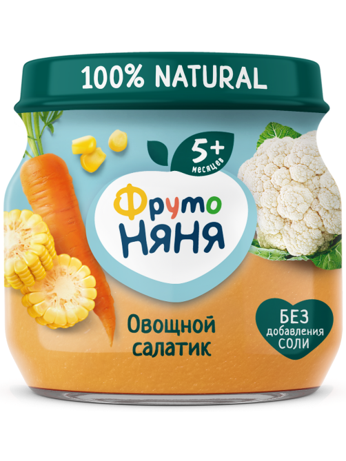 Пюре овощное детское ФрутоНяня Цветная капуста, кукуруза и морковь с 5 месяцев, 80г