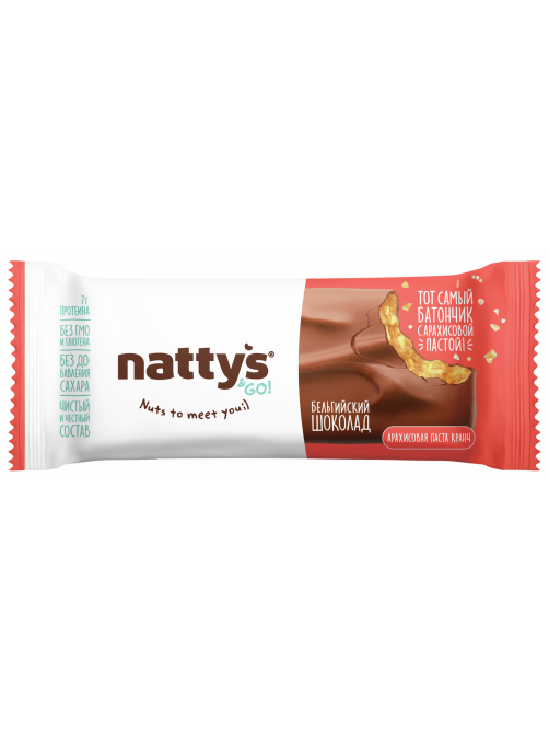 Батончик шоколадный Nattys &Go Crunchy с арахисовой хрустящей пастой в молочном шоколаде, 45г x 12 шт