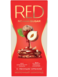 Шоколад Red Delight молочный с лесным орехом без сахара, 70г