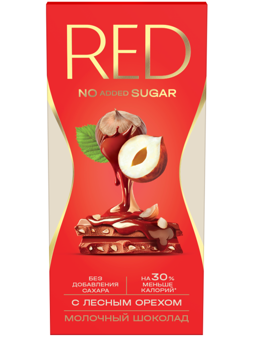 Шоколад Red Delight молочный с лесным орехом без сахара, 70г