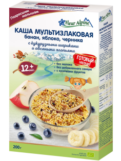 Каша безмолочная детская Fleur Alpine Мультизлаковая Банан, яблоко и черника с 12 месяцев, 200г