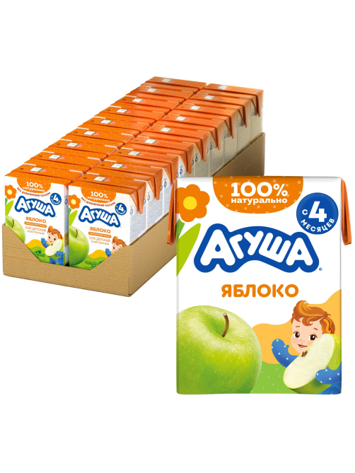 Сок детский Агуша Яблоко с 4 месяцев, 200мл x 18 шт