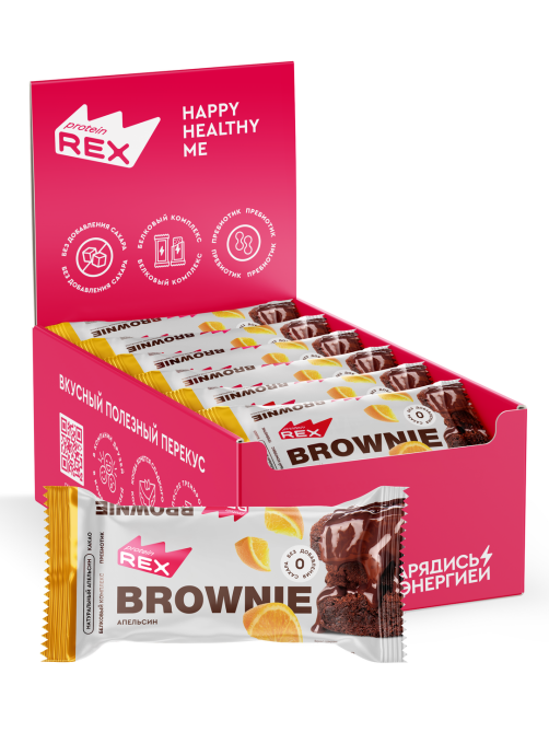 Пирожное ProteinRex Брауни апельсин без сахара, 50г x 12 шт
